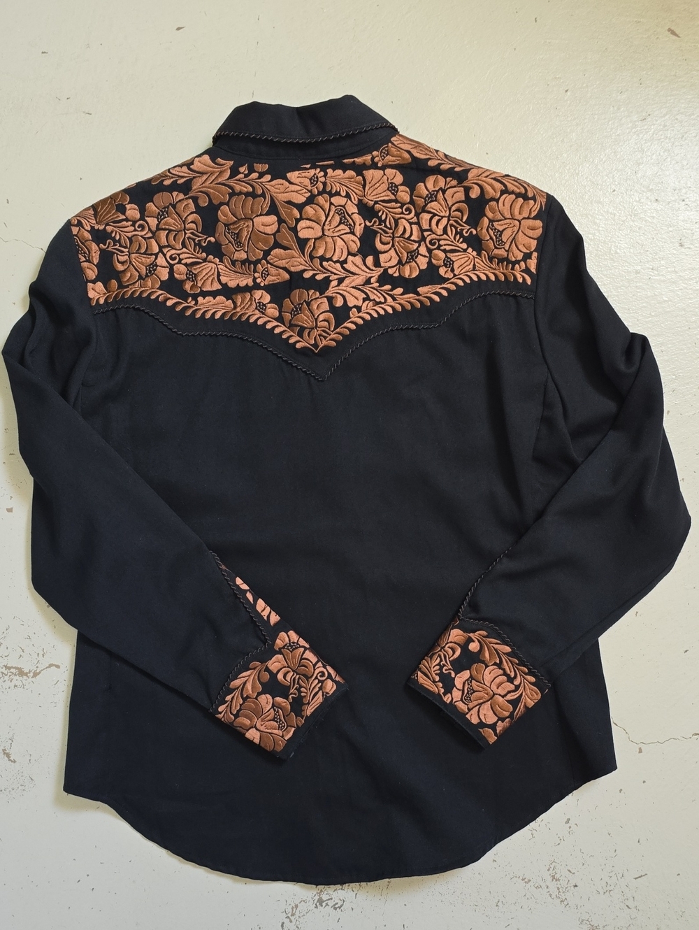Scully Embroidered Black Western Pearl Snap Button Shirt Size M - Picture 6 of 8